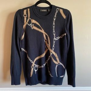 Lauren Ralph Lauren Blk Label Navy Blue Equestrian Horse bit Crewneck Size S